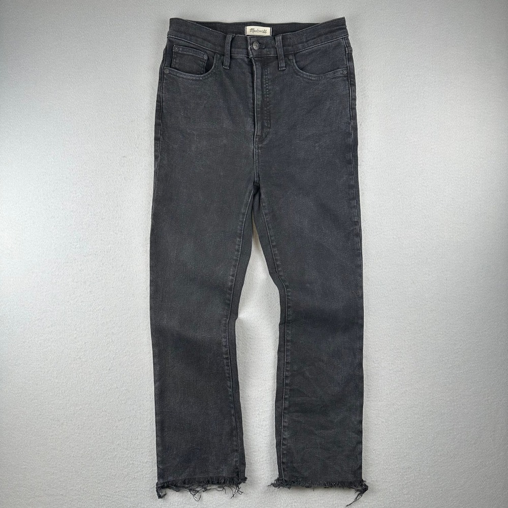 Madewell Cali Demi-Boot Jeans Women 29T Black High Rise Raw Hem Stretch 1348